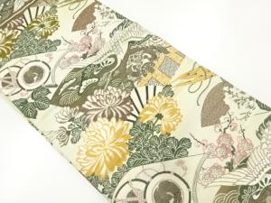 アンティーク　読本に花鳥模様織出し丸帯（材料）